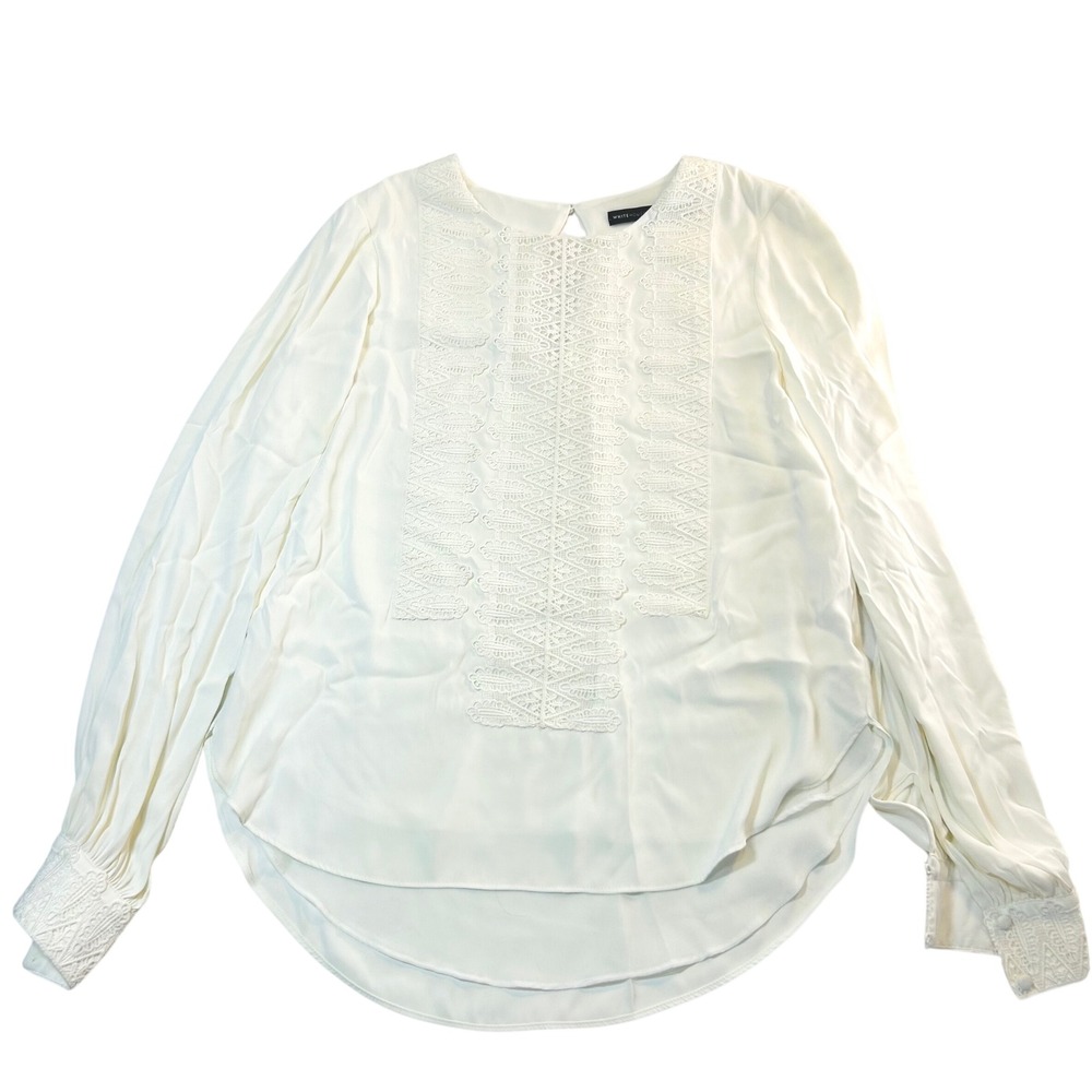 White House Black Market Ivory Lace Embroidered Long Sleeve Blouse Small 2436
